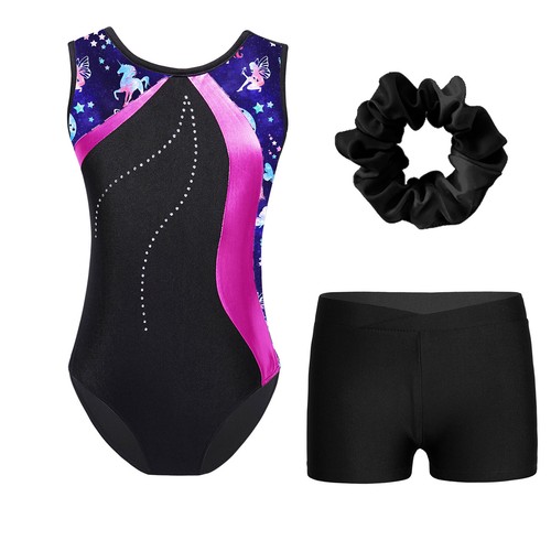 Kids Girl's Leotard With Shorts Set Practice Rompers Exercise Dance Outfit Gym - Picture 22 of 46