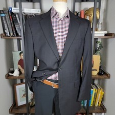 JOS A BANK GORDON Men's Sport Coat Two Button Black Windowpane Wool Size 42L