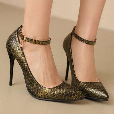 33-50 Spring Shoes Buckle Stilettos High Heels Sexy Women's Leather Dress  Shoes