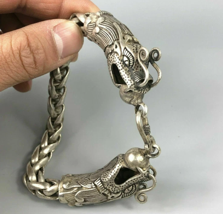 Pulsera amuleto dragón hecho a mano plata tibetana de colección exquisita china rara Foto 4 de 4