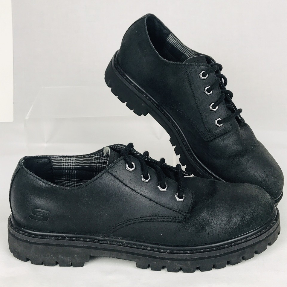 Skechers Womens Lug Sole Oxfords Shoes 47938 Black Rough Out Leather