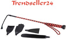 Peitsche Gerte 68cm  ganz aus Leder Schwarz/Rot mit 4 Wechselspitzen