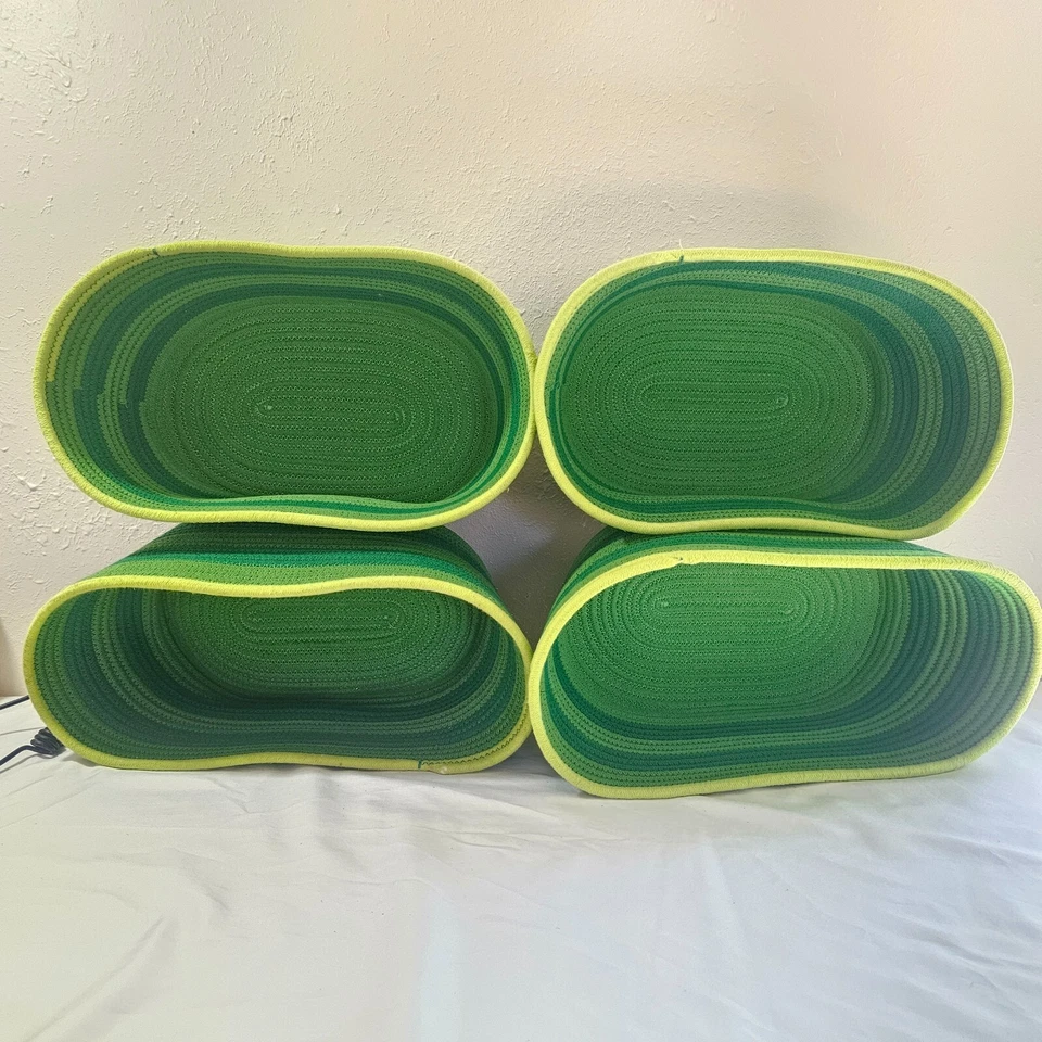 Handmade Fabric Rope Coil Basket Variegated Green Storage Home Decor (x4) Medium - Image 2 of 4