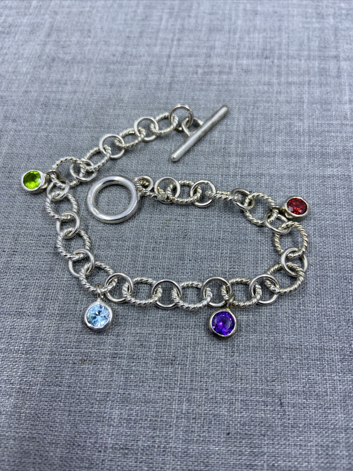 Sterling Silver .925 Multi-Gemstone Dangle Toggle… - image 1