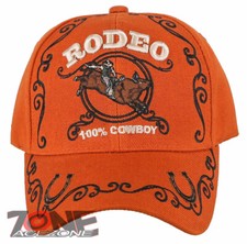 NEW RODEO 100 COWBOY RIDER HORSESHOE COWBOY BASEBALL CAP HAT ORANGE