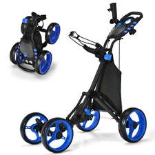 Goplus 4 Wheels Folding Golf Push Cart W/Bag Scoreboard Adjustable Handle