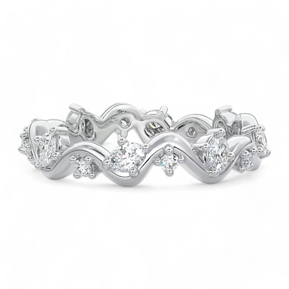 Alianza de eternidad de boda 950 platino cultivada en laboratorio 1,00 quilates corte ovalado diamante talla 7 Foto 3 de 4