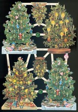 VICTORIAN STYLE DIE CUT PAPER SCRAP MEDIUM CHRISTMAS TREES ef7390 GERMANY