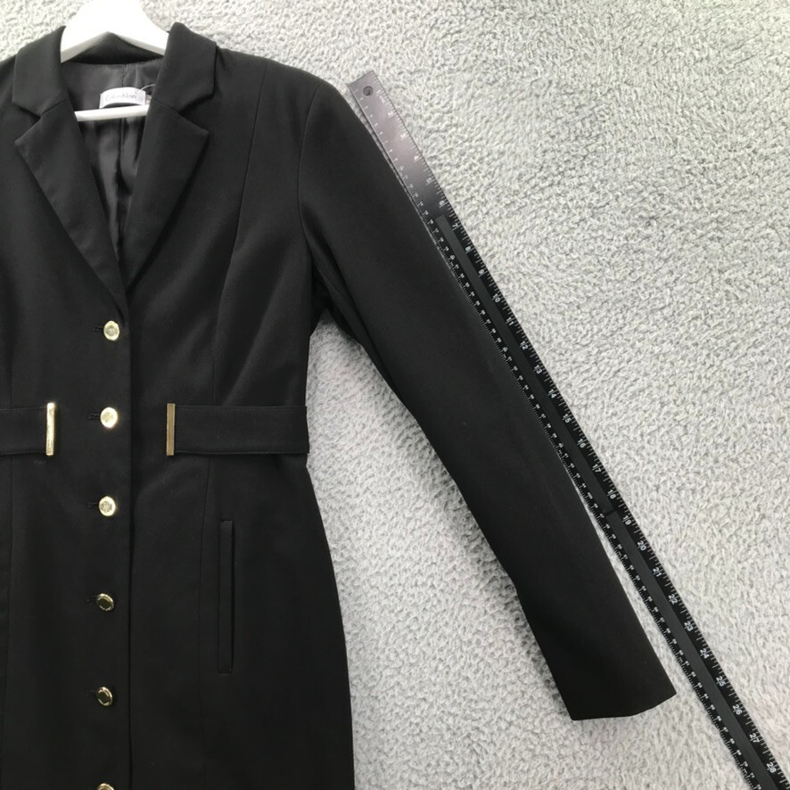 CALVIN KLEIN Dress Womens Size 6 Black Sheath Coat Style Long Sleeve Gold  Button | eBay