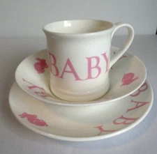 Brixton Pottery 3 Piece Baby Girl Pink Breakfast Set Bone China by Alex Dufort