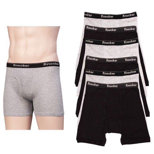 6 Men's Boxer Briefs Underwear Shorts 100% Cotton Black Grey M L XL Knocker New - 第 1/3 張圖片