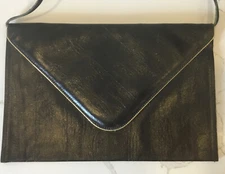 Unbranded Womens Black Envelope Style Clutch or Shoulder Purse Gold Trim