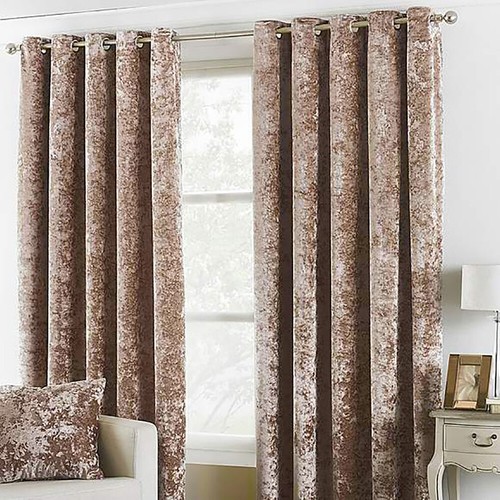 LUXURY PAIR OF THERMAL CRUSHED VELVET VELOUR EYELET LINED CURTAINS + TIE-BACKS - Picture 4 of 17