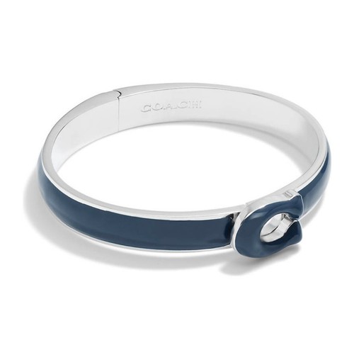 COACH Signature Hinged Tabby Bracelet 7.5” x 0.25” Polished Rhodium/Blue; NWT - Picture 3 of 5