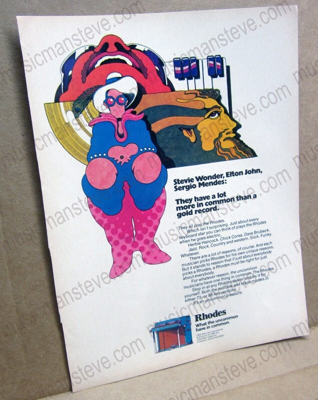 1970s RHODES PRINT AD - Wonder, Elton, Mendes..What the Uncommon have in common