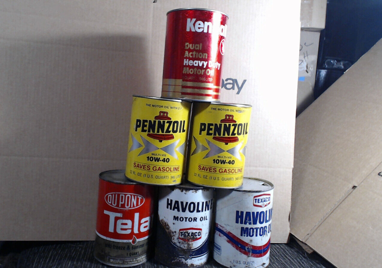 6 Vintage Cans Texaco Pennzoil Kendall DuPont & Telar AntiFreezall All