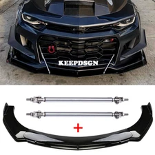 For Chevrolet Camaro SS ZL1 Gloss Front Bumper Lip Splitter Spoiler Strut Rods