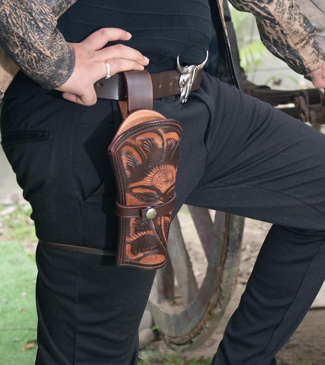 Leather Western Gun Holster Cover Two-Tone Brown Right Hand Fit - Main Image