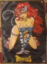 Hook Ups Skateboards Banner Poster Cat Girl Woman Red Head Sexy Tiger Shirt DGK