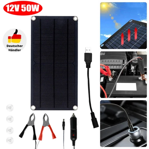 Solarmodule 12V 50W Tragbares Solarpanel Autobatterie Erhaltungs Ladegerät USB