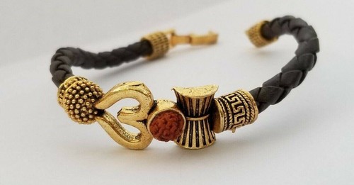 Om shiva bracelet kara hindu kada trishul trident rudraksha bead shiv bangle i7 - Picture 9 of 10