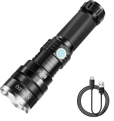 Super Bright P70 Black Flashlight 710000 Lumens Adjustable Focus Waterproof