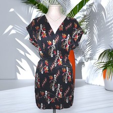 FRENCH CONNECTION Silk Mini Biker Style Dress Cotton Cocktail Red Abstract Small