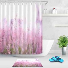 Pink Field Waterproof Bathroom Polyester Shower Curtain Liner Water Resistant