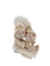 Vintage Wilcor Sno Kids On Sled Figurine 6" Decoration Snowman Knit Hats c