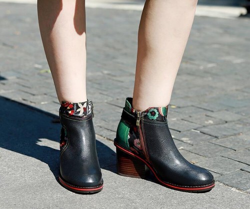 Women's Genuine Leather Retro Comfortable block heel zipper Ankle boots shoes - Picture 8 of 9