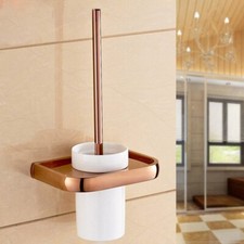 Luxury Rose Gold Square Toilet Brush Set Holder Brush Ceramic Cup Wall Mount