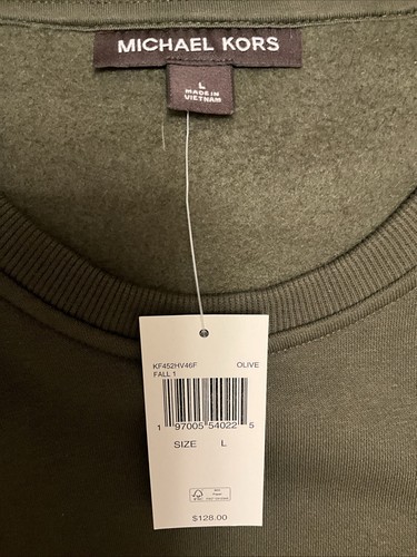NEW! Michael Kors Long Sleeve Sweatshirt Mens L Army Green W/Arm Logo - Picture 4 of 5