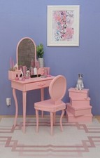 JUEGO SILLA TOCADOR ESPEJO ROSA MUÑECA MUEBLES tocador escala 1/6 para BARBIE