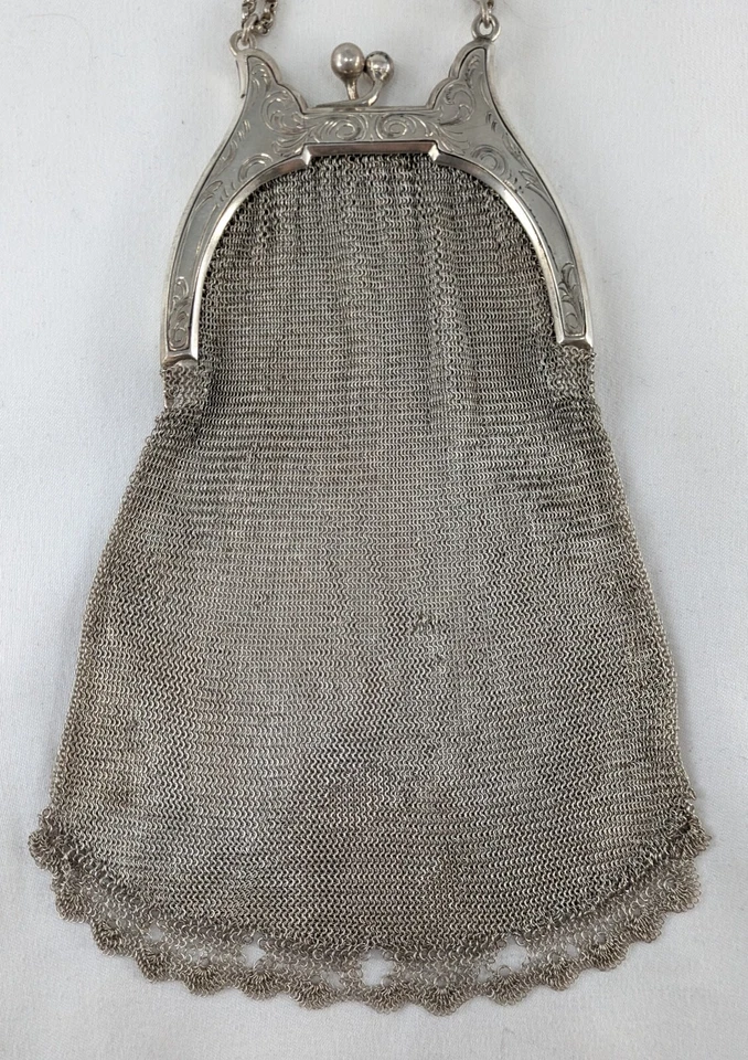 Antique Sterling Silver Victorian Chatelaine Mesh Coin Purse Foto 2 de 4