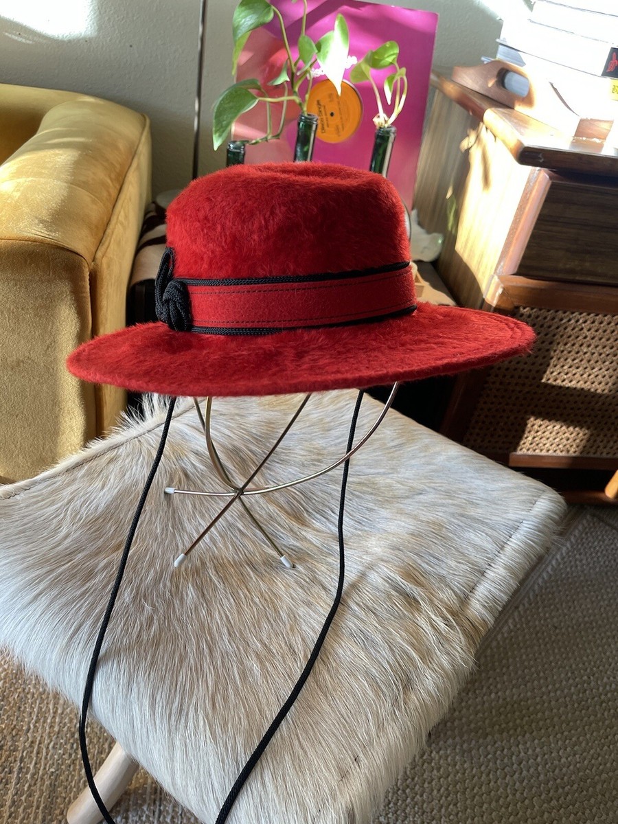 Vintage Mr. John Jr. Plush red velour felt fur fedora hat with black rope Vintage Mr. John Jr. Plush red velour felt fur fedora hat  main image 4
