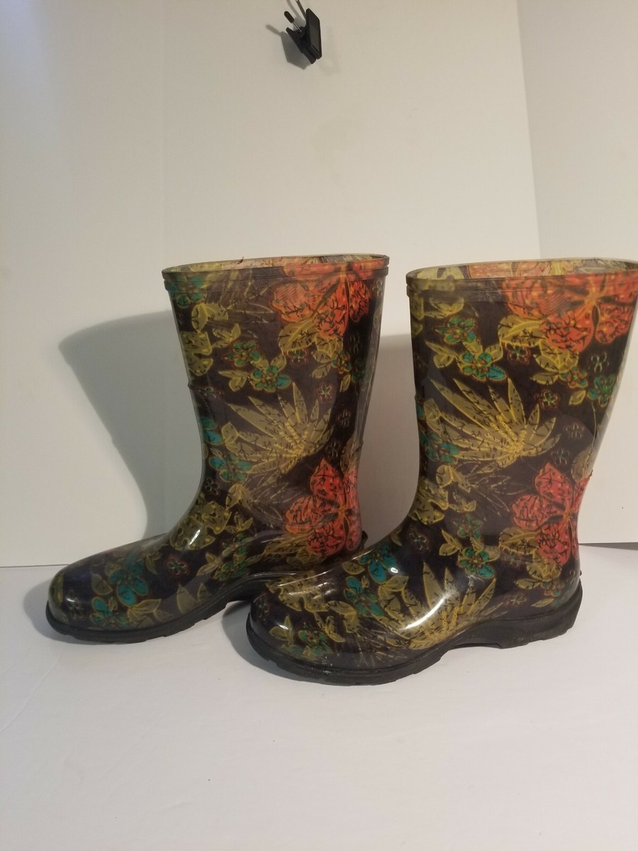 Sloggers Floral Rain Boot Sloggers Size Black Floral Mid Calf Rain