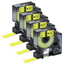 4PK Compatible Black on Yellow DYMO D1 45018 LabelManager 100 Label Tape 0.47"