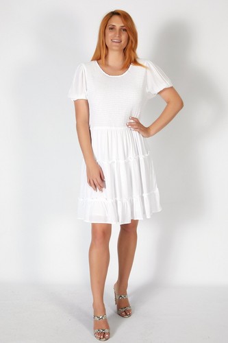 Sass Eya Shirred Dress in White - Picture 5 of 9