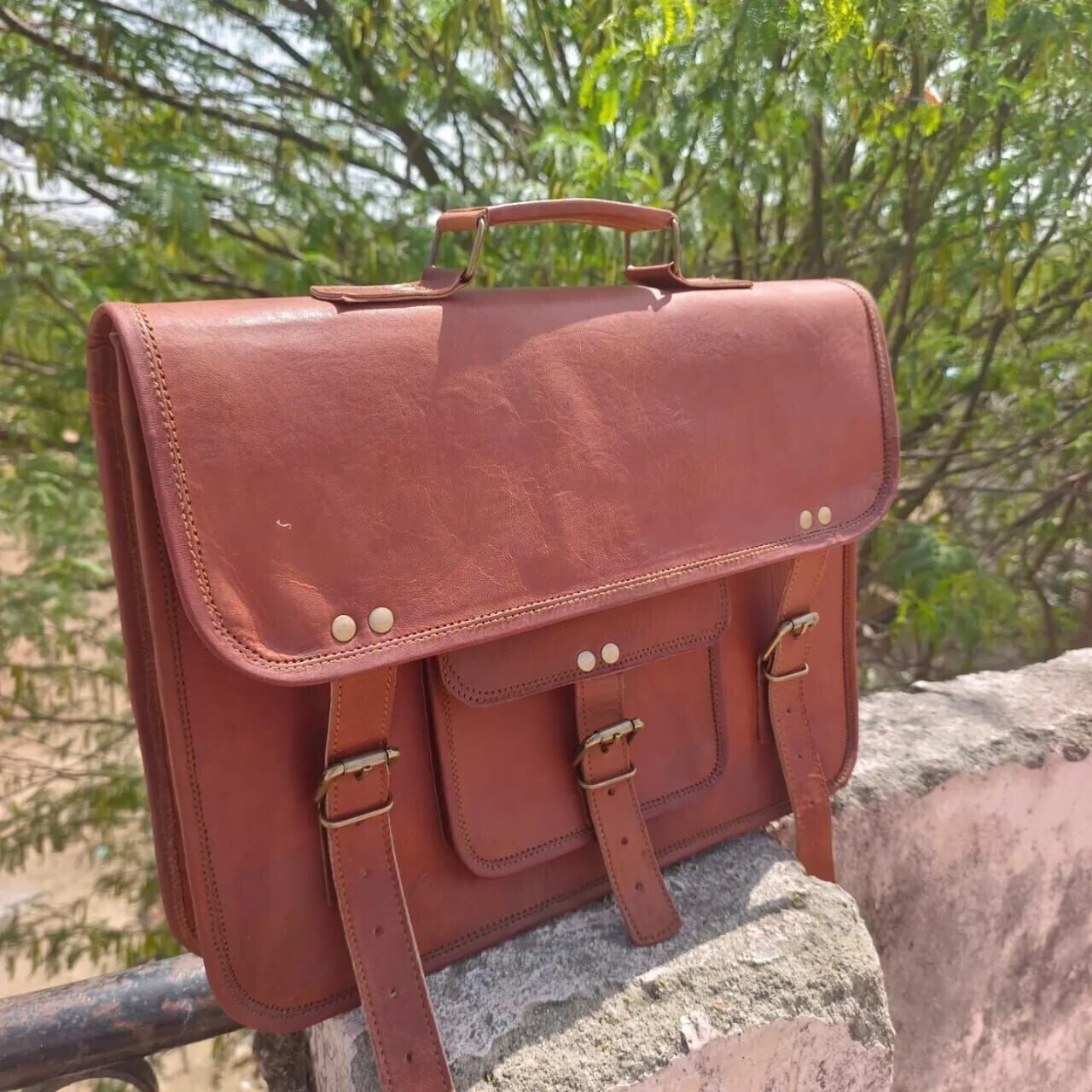 Vintage Brown Genuine Leather Laptop Messenger Shoulder Bag Briefcase