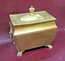 Antique 22.5" Long English Brass Gothic Style Claw Footed Lyon Head Coal Scuttle