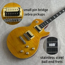 Electric guitar LP slash Yellow flame top Bone nut SS frets zebra pickups