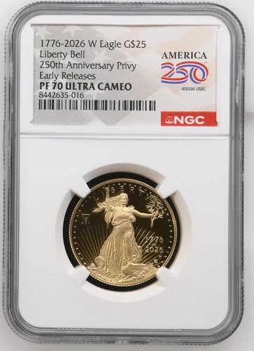 2026-W 1/2 OZ Proof Gold Eagle 250 Liberty Bell NGC PF70 (1776-2026)