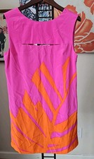 TIBI Women's Rear V-Neck Pink Orange Silk Sleeveless Shift Mod Dress Size 8