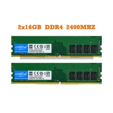 Crucial 32GB= 2x16GB RAM DDR4 Desktop Memory 288-Pin 2400 MHz (PC4 19200) DIMM