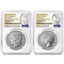 2025-S Reverse Proof $1 Morgan and Peace Silver Dollar 2pc Set NGC PF69 ER