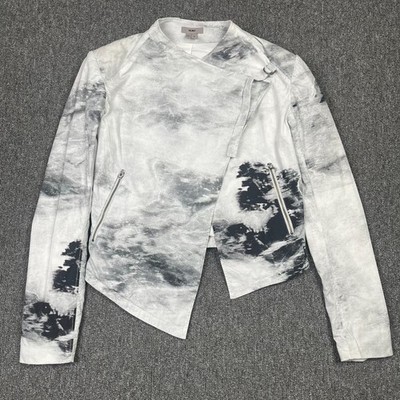 Helmut Lang Jacke Damen klein grau Smidge Print Biker abstrakt Wickeltasche Reißverschlusstasche