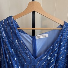 Mac Duggal Light Blue Sequin Tea-Length V-Neck Long Sleeve Formal Dress 22 *NOTE