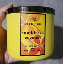 Bath & Body Works Sun-KIssed Coconut 3 Wick Scented Jar Candle 14.5oz UnLit 
