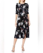 Eliza J Dress Ladies Floral Coquette Velour 3/4 Sleeve Midi Black Y2K Size 2
