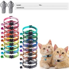 18 Pcs Reflective Cat Collars with Bell Break Away Kitten Puppy Collar 2 Id Tag